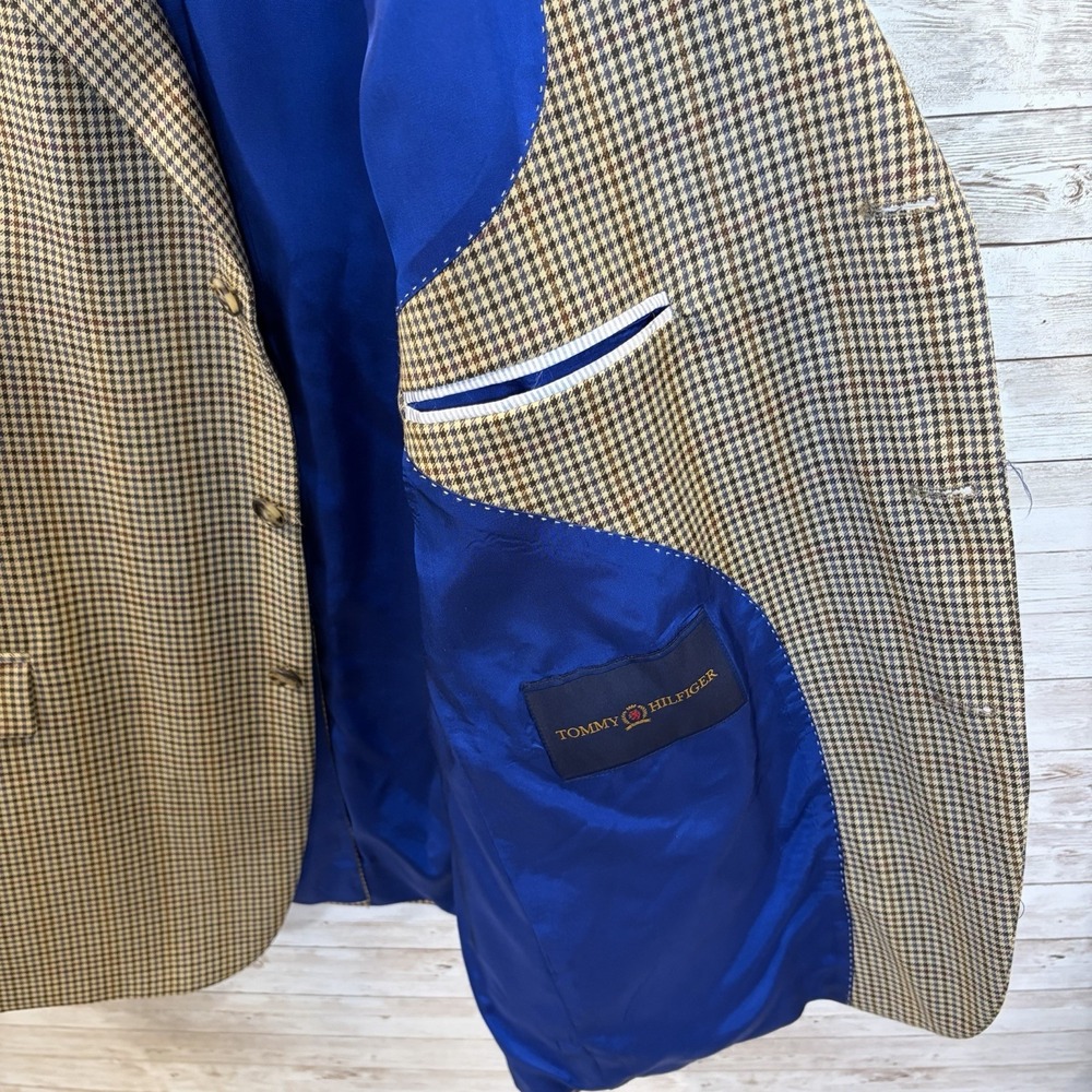 Tommy Hilfiger Mens 44R Blazer 100% Wool Brown Houndstooth 3 Button Sport Coat - Picture 4 of 9